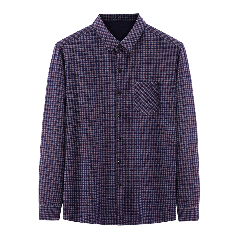 Middle-aged Men's Long-sleeved Shirt Business Casual Plaid Shirt Collar
