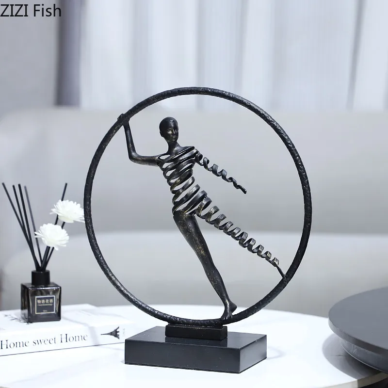Abstract Cast Iron Figure Sculpture Black Gymnastics Statue Character Ornament Model Art Decoration Crafts Room Aesthetic Decor