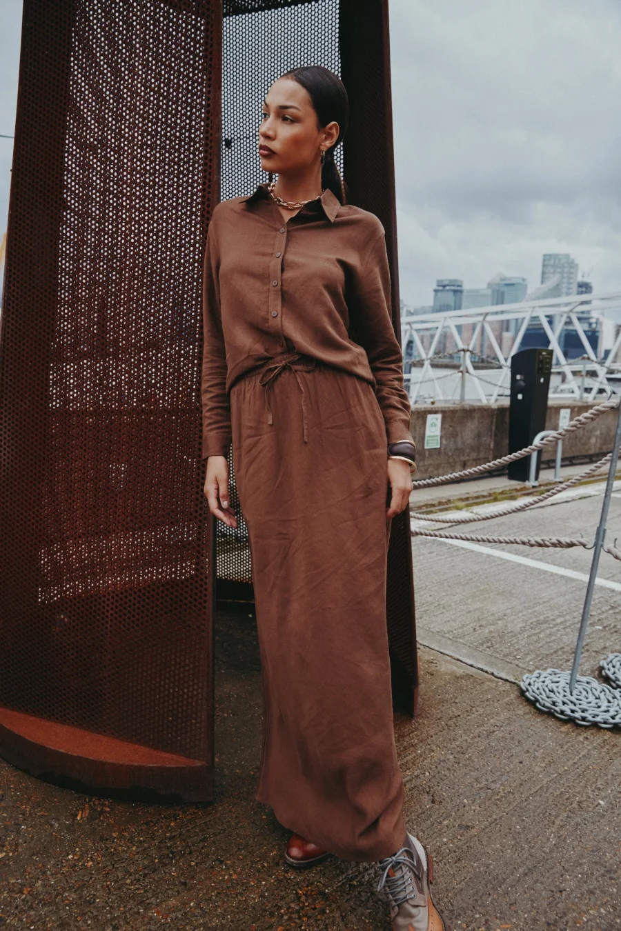 

AS AW25 высококачественная льняная рубашка + юбка, комплект женской одежды, наряд