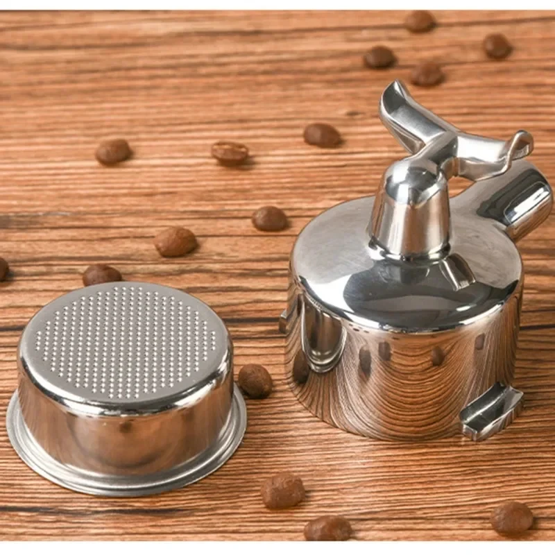 BANLEE Stainless Steel Coffee Portafilter, Double Spout, Espresso Tool, 2 Ears, Solid Wood Handle, 51mm for Delonghi