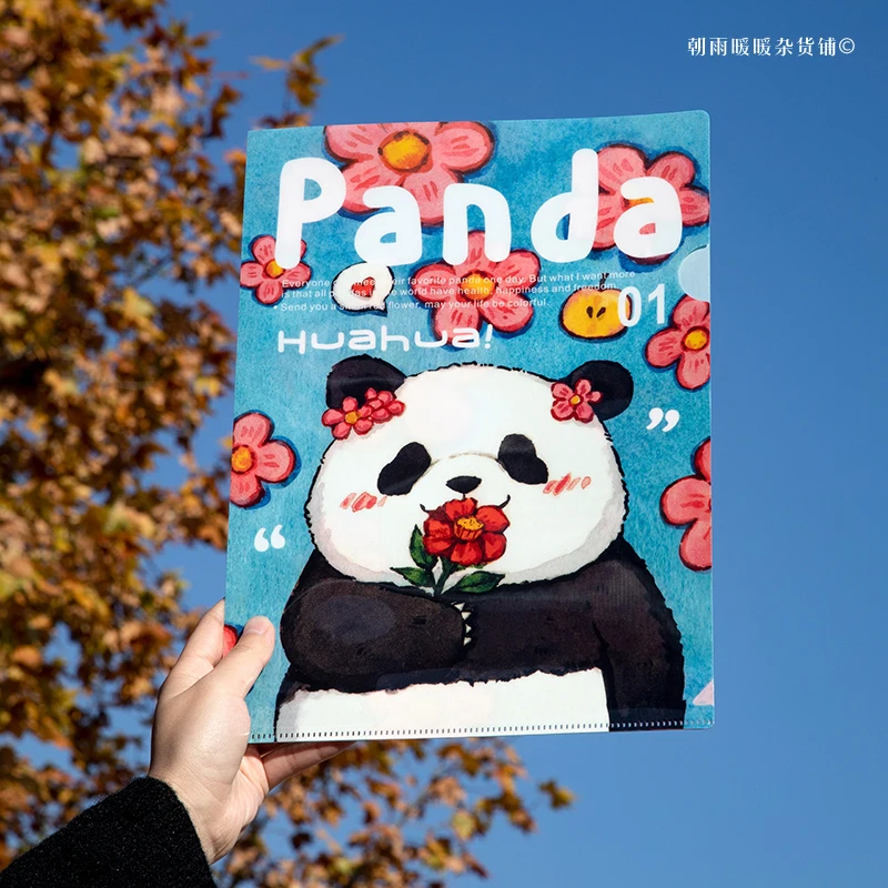Panda Paradise L-Shaped Folder Ins Cute Cartoon Animal Student Children's Study Paper Storage A4 Document Folder