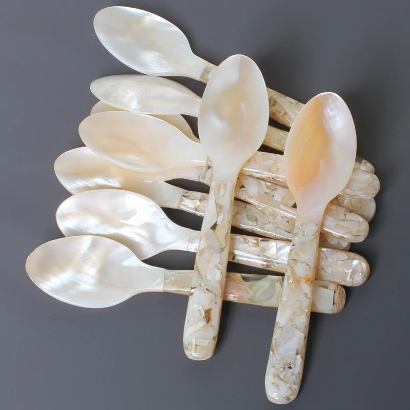 16cm shell spoon factory wholesale caviar coffee stirring spoon dessert spoon natural conch shell spoon.