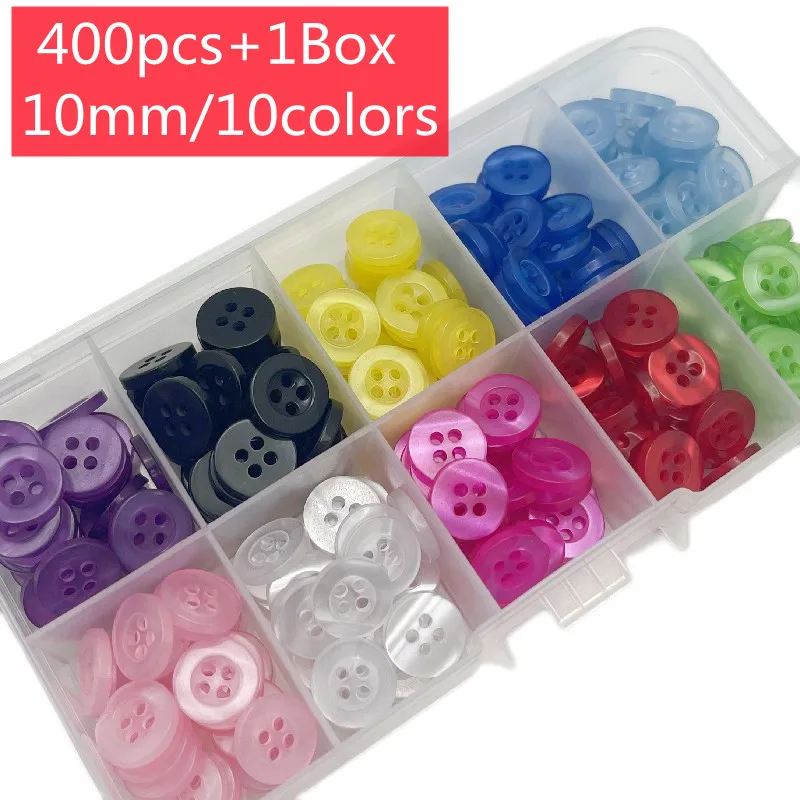 400pcs+1Box 4 Hole round Resin Buttons Sewing Scrapbooking Clothing Home Crafts Handmade Accessories Card Making DIY Decor