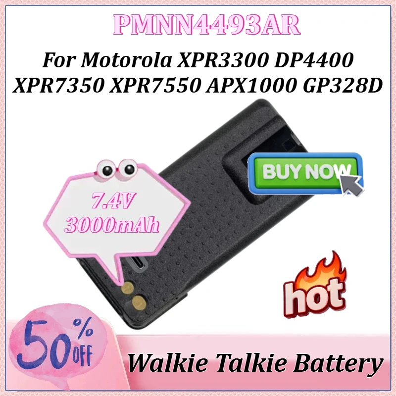 

7.4V 3000mAh PMNN4493AR Type-C Charging for Motorola XPR7350 XPR7550 XPR3300 DP4400 APX1000 GP328D DP4601 DGP8550 Radios