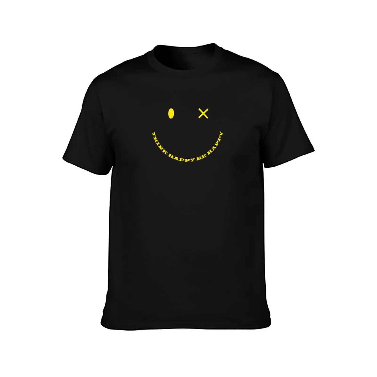 Think happy be happy T-Shirt oversized graphic tee quick drying vintage graphic tee plain black t shirts men