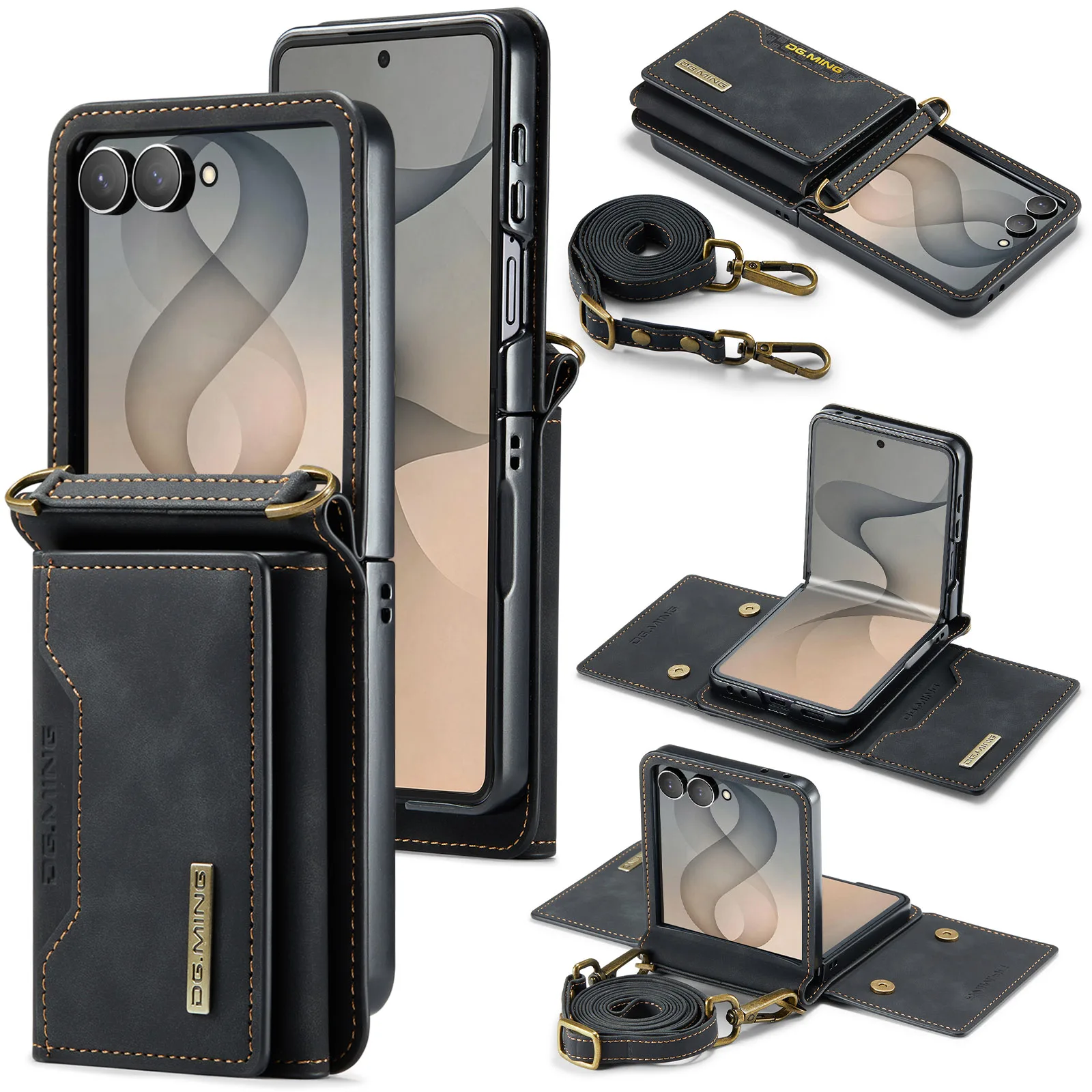 2 In 1 Magnetic Case For Samsung Galaxy Z Flip 8 7 6 5 4 3 Wallet Leather Card Holder Pocket Cover Funda Shell