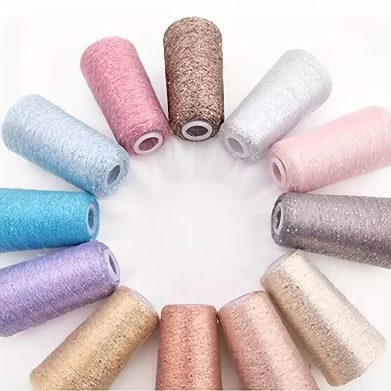 1PC 50g DIY Handmade Knitting Yarn, Multi-Colored Metallic Silver and Gold Thread, Sequin Yarn for Flower Wrapping, Rainbow Comp