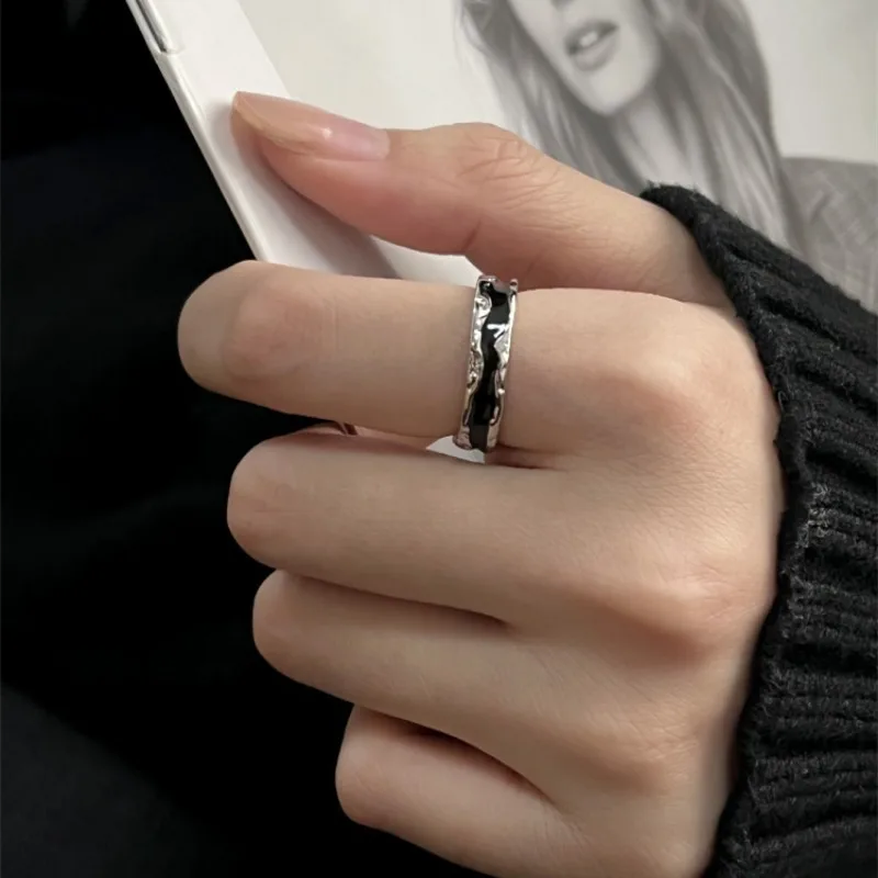 Kpop Goth Punk Vintage Double Oil Drip Open Rings for Women Luxury Irregular Adjustable Finger Ring 2024 Trendy Wedding Jewelry