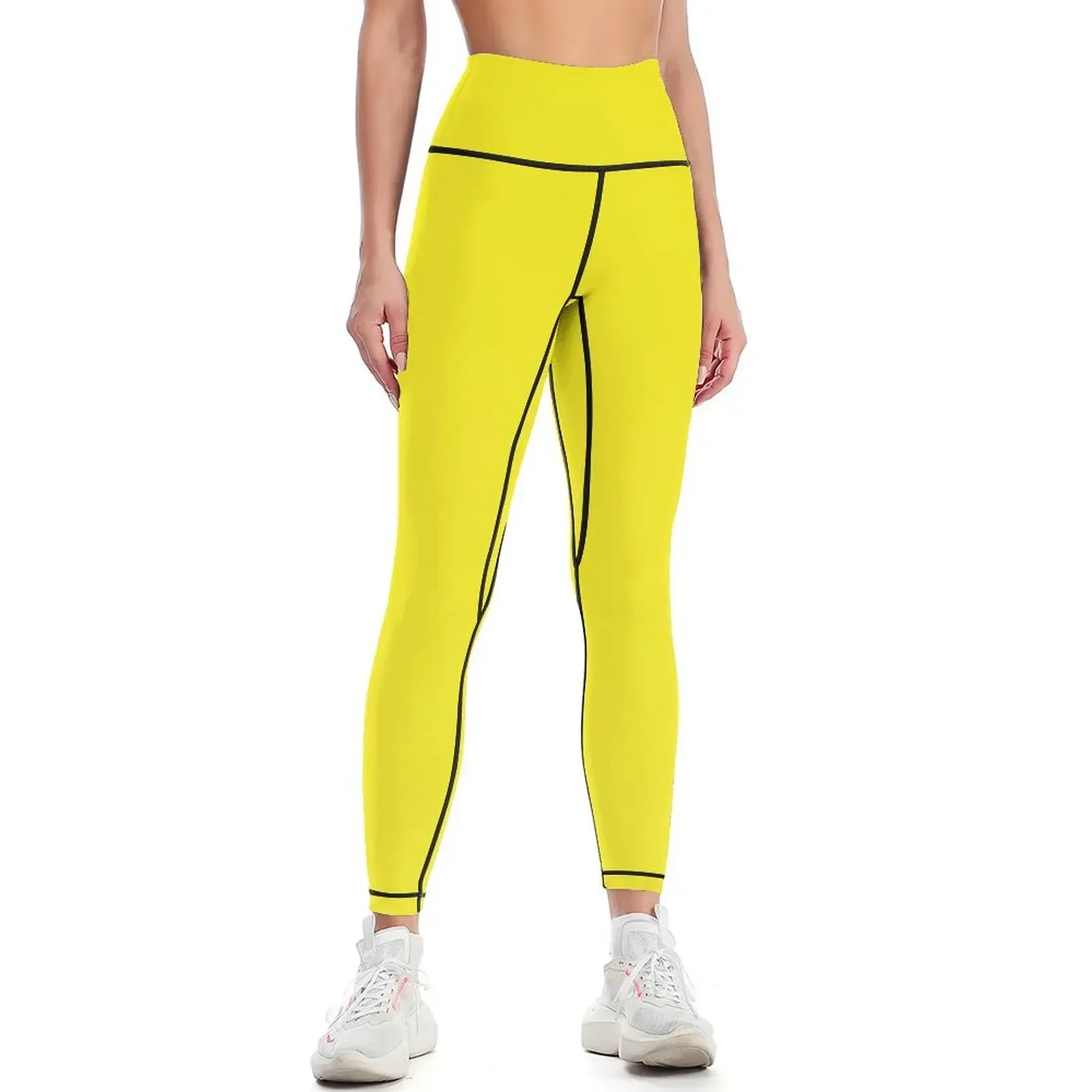 

Bright happy lemon yellow color solid plain block colour Leggings Fitness's gym clothes Women's sports flared Womens Leggings
