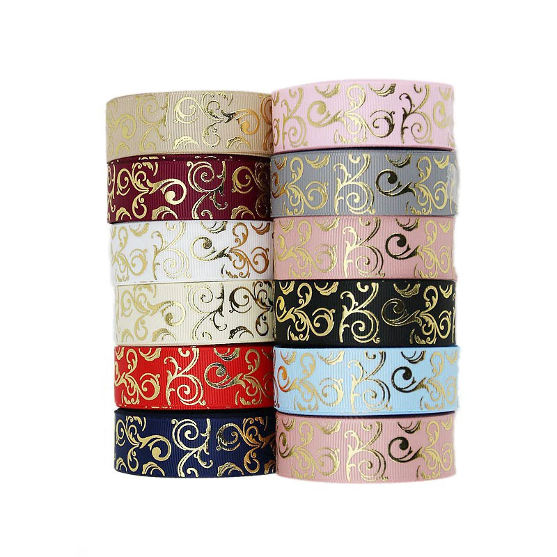 (10 Yards/lot) nastri per stampa a caldo in oro da 25mm stampati confezione regalo in Grosgrain accessori per matrimoni materiali decorazione a