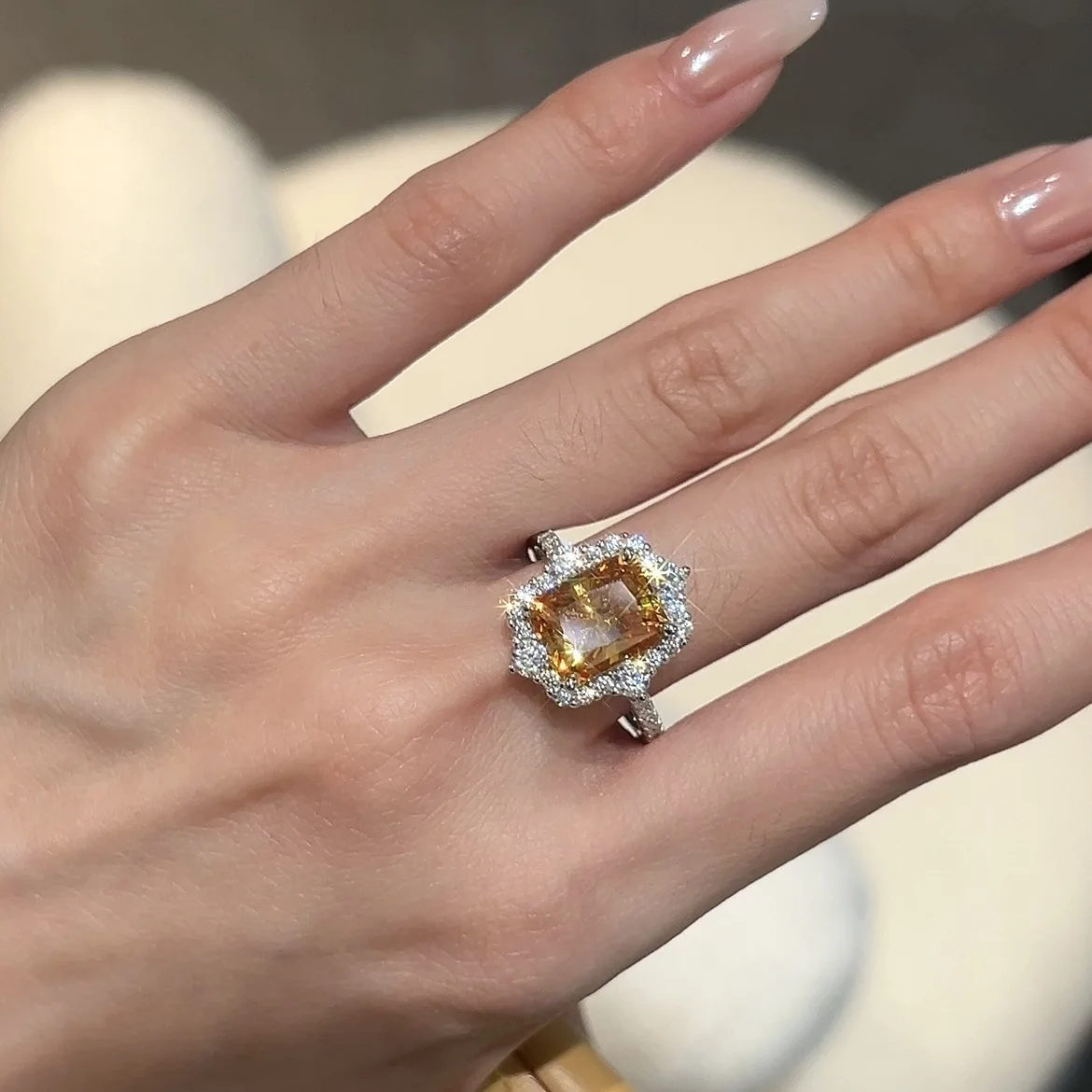 TBCYD الشمبانيا مويسانيتي خاتم الماس مشع قطع خواتم 4cttw S925 فضة المشاركة للنساء الزفاف غرامة مجوهرات