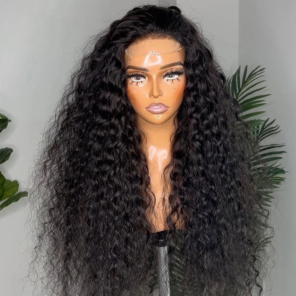 Perruque Lace Front Wig crépue bouclée sans colle pour femmes, cheveux de bébé, douce, longue, noire naturelle, densité 180, préplumée, degré de chaleur, 03/26