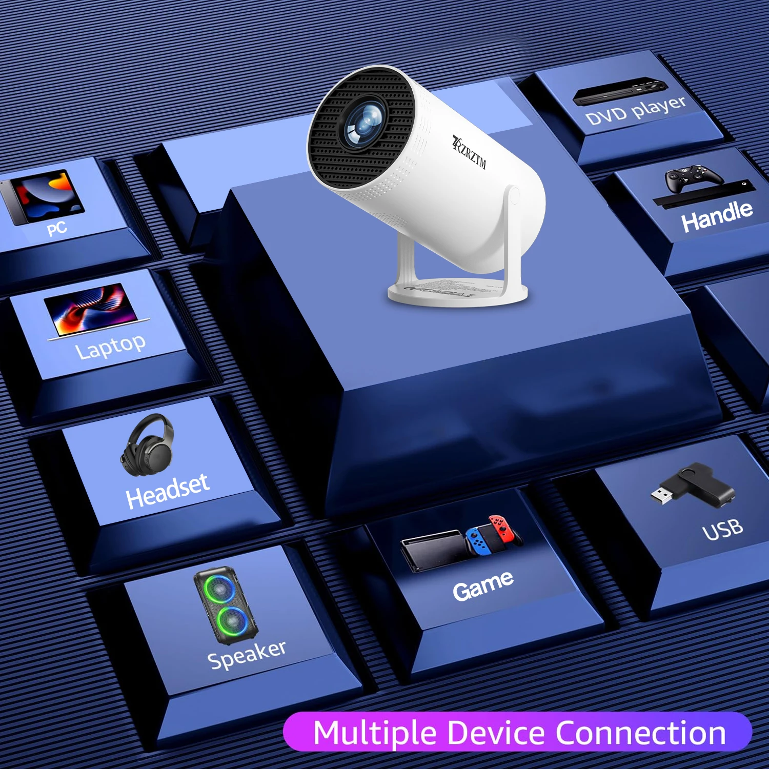 4K projector, HD projector, equipped with WiFi/Android system/wireless, 180 degree rotation, compatible with multiple devices