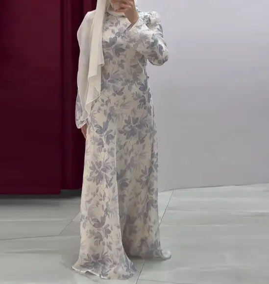 

Womens Dresses 2026 New Spring Autumn Fashion Floral Print Long Sleeved Elegant Round Neck Slim Fit Daily Casual Long Dress