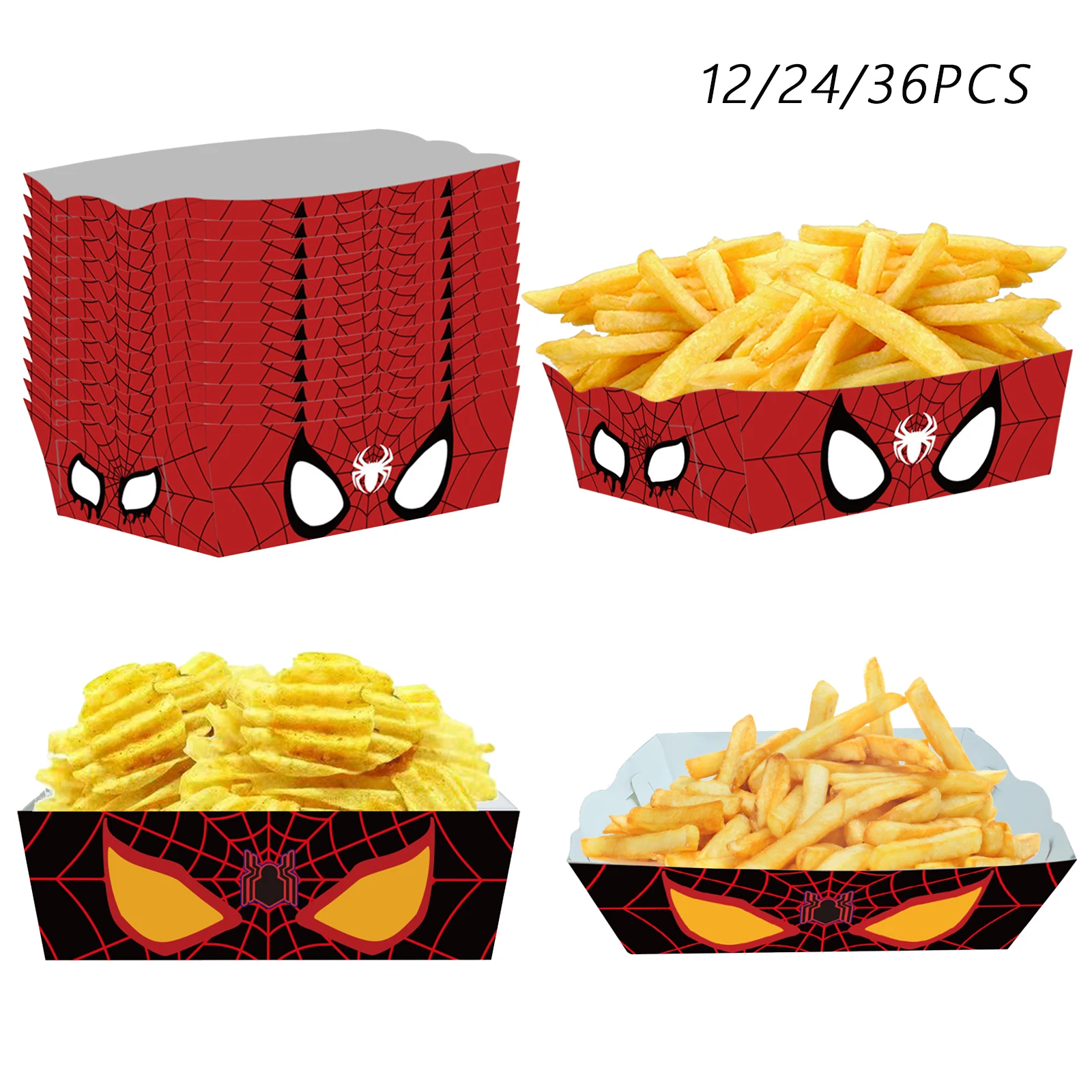 12/24/36-Piece Spider Man Disposable Tableware Paper Trays, Spider Man Paper plates，Food Boxes For Birthday Wedding Party Suppli