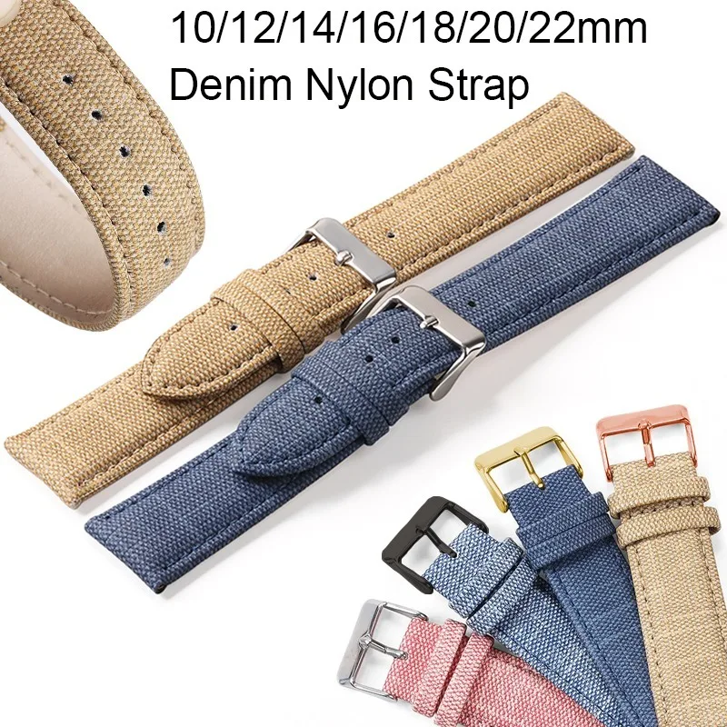 10/12/14/16/18/20/22mm Denim Nylon Watch Straps Canvas Soft Watchband Men Women Sport Universal Bracelets Vintage Wristband Belt