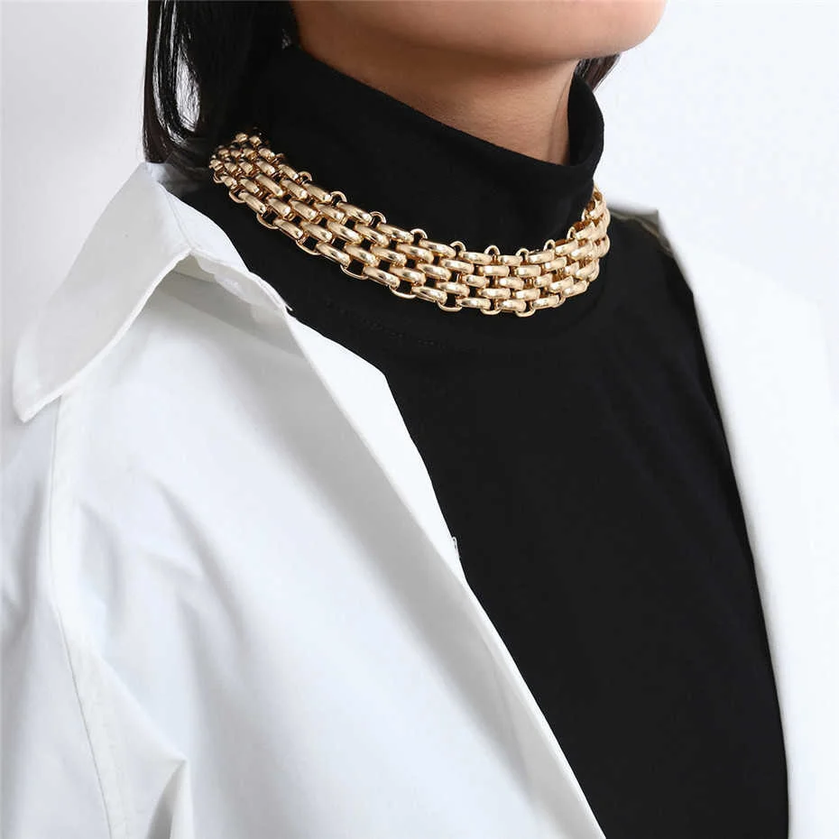 Übertriebene einzigartige große klobige Kette Halsband Halskette Kragen Steampunk Männer Punk Twisted Lock dicke Eisen Halskette für Frauen Schmuck – Detail 5
