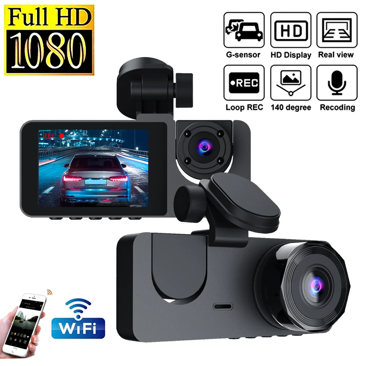 3 Channel Car Dash Cam HD 1080P WiFi Video Driving Recorder Night Vision NEW