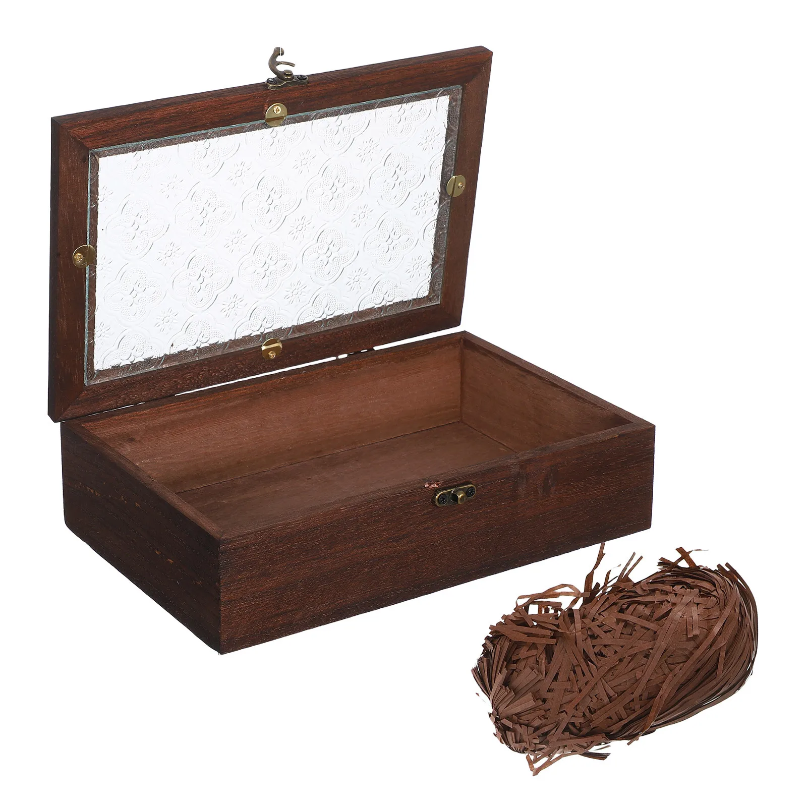 

Wood Vintage Keepsake Jewelry Display Case Glass Top Organizer for Watch Necklace Bracelet Storage Vintage Wooden Jewelry