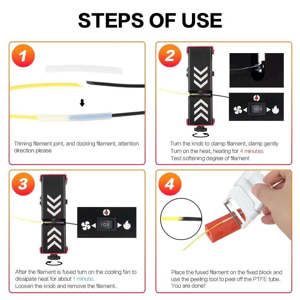 Accesorios para impresora 3D, conector de filamento de 1,75 MM, empalmador de soldador, herramienta de abrazadera de unión de Material PLA/ABS/PETG/PA/PC