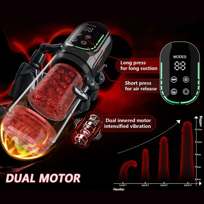 Automatic male Masturbator Pocket Cat 7 push Rotary vibration Suck Lick Stroking vacuum pump and LCD Screen Penis pump Adult toy