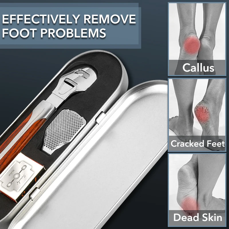 1 pz rasoio per calli rimozione della pelle dura manico in legno 10 lame di ricambio raschietto per tallone professionale strumenti per Pedicure per la cura dei piedi