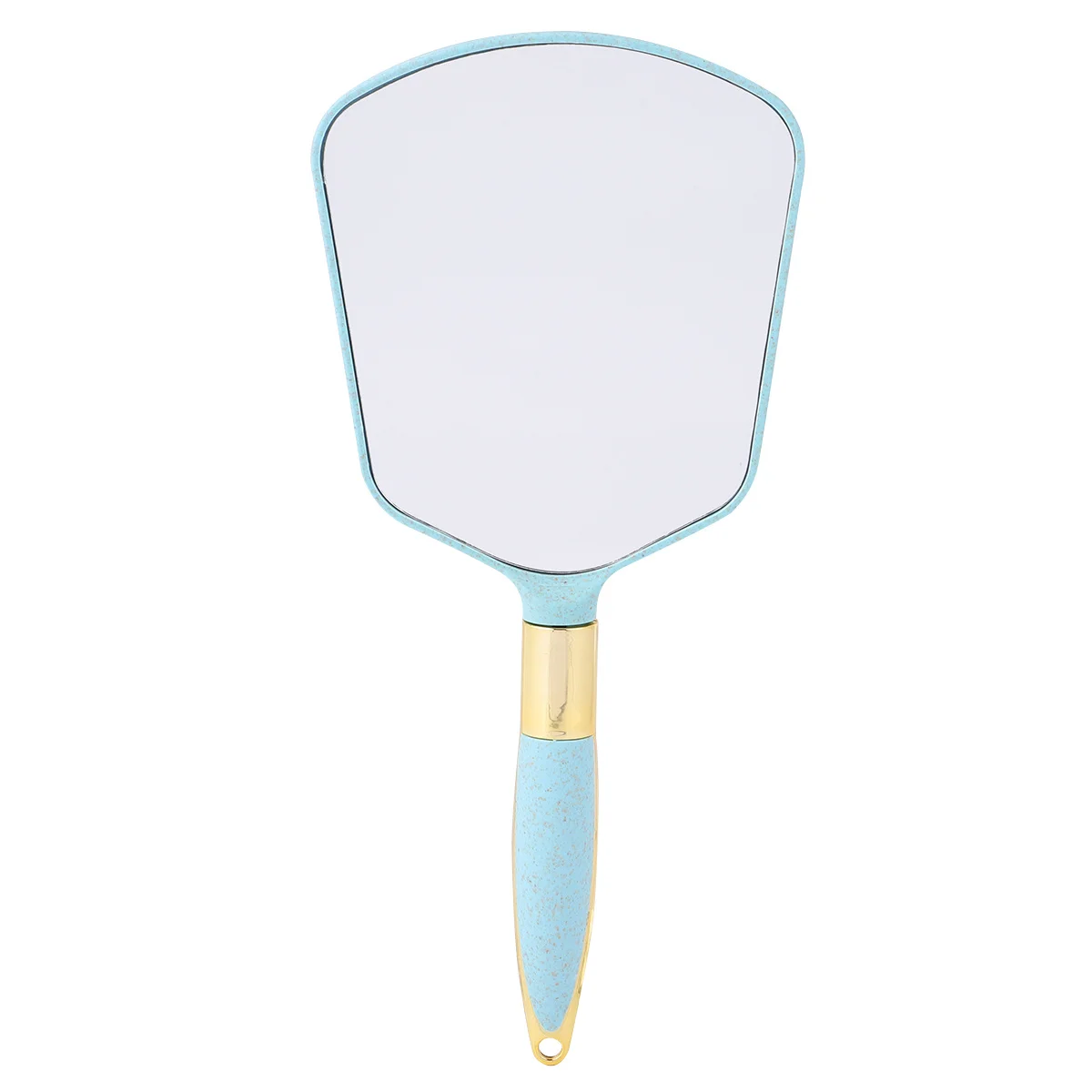 1 sztuka niebieskiego lustra z kwadratową rączką do użytku domowego i sklepowego, przezroczysta powierzchnia szkła, gładkie krawędzie, modne lusterko do makijażu do łazienki.