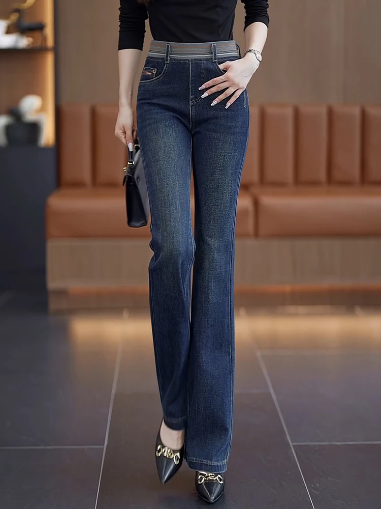 

Женские джинсы клеш с высокой талией, весна-осень 2026, новый стиль, эластичный пояс, утягивающие, ретро-крой, расклешенные брюки