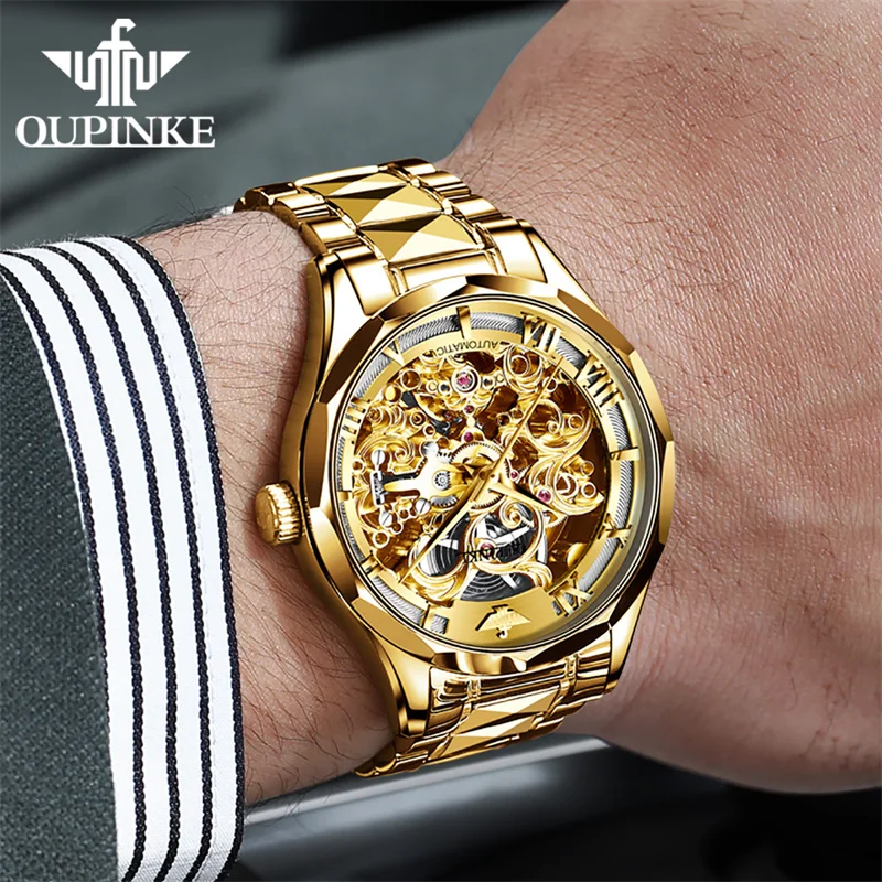 

OUPINKE Automatic Tourbillon Men`s Mechanical Watch 5Bar Waterproof Luminous New Luxury Engraved Skeleton Mechanical Watch Reloj