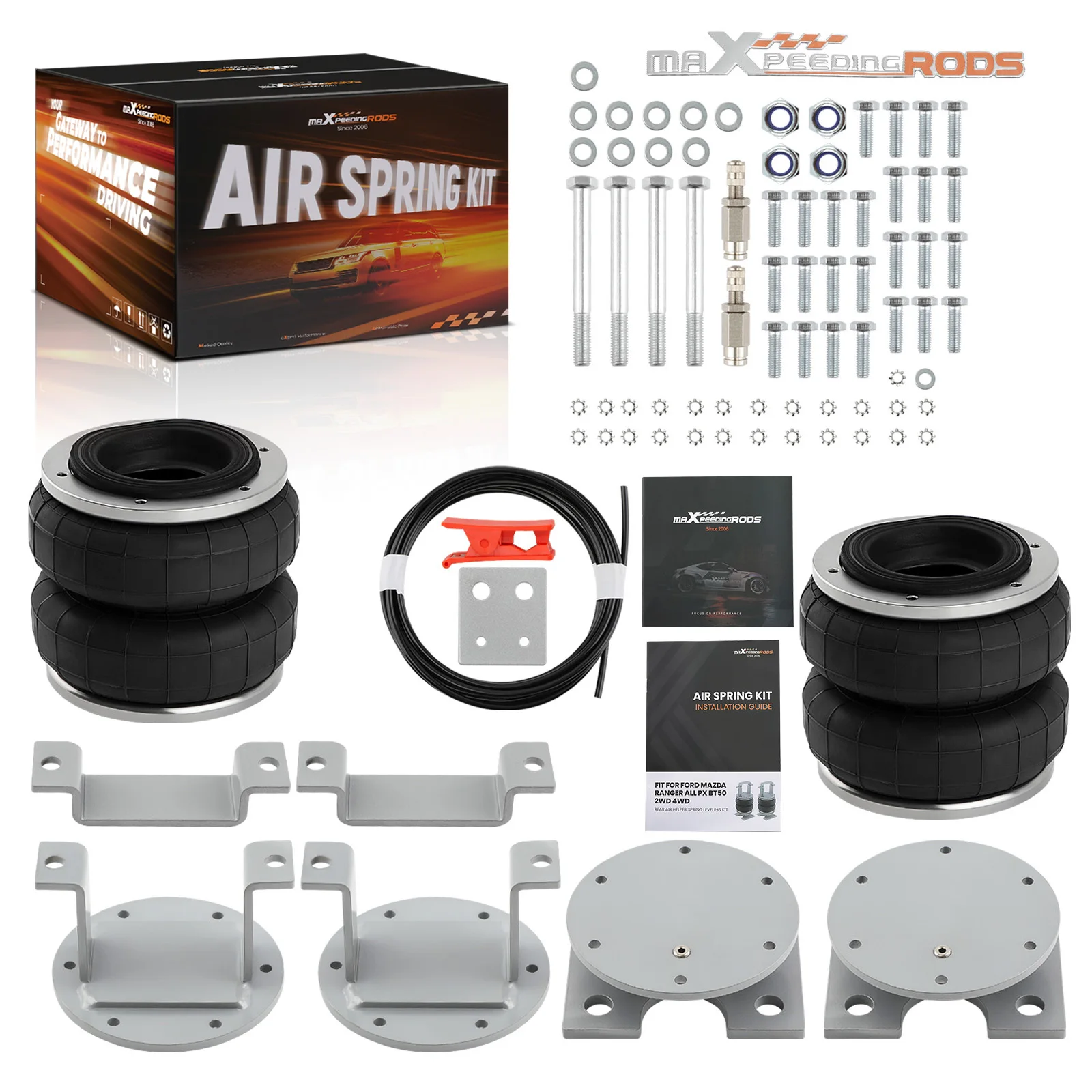 Rear Air Assisted Spring Bellows Suspension Spring Bag Load Assist Kit for Ford, All Ranger Models, All PX Models XLT XL 4x4