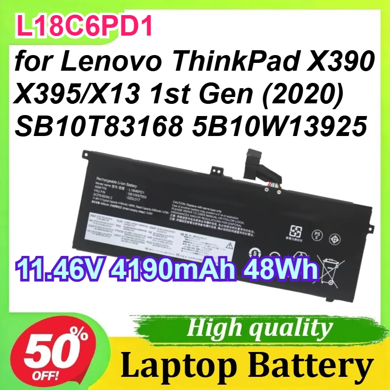 

L18C6PD1 11.46V 4190mAh 48Wh for Lenovo ThinkPad X390 X395/X13 1st Gen (2020) SB10T83168 5B10W13925 Laptop Battery