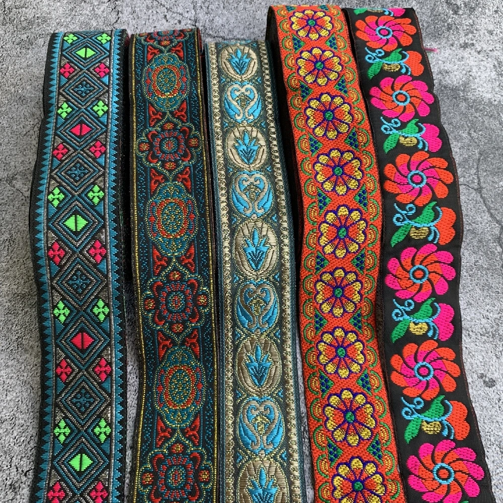 7 Meters 33MM Hot Sale Vintage Ethnic Embroidery Ribbon Boho Lace Trim DIY Clothes Bag Accessories Embroidered Fabric Custom