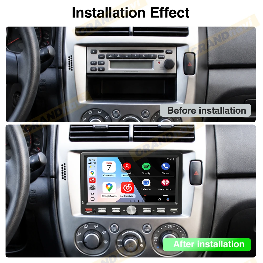 Einstellbarer Bildschirm 1Din MP5 Kabelloses Carplay Android Auto Autoradio FM EQ Mirror Link Universelles Auto-Audio-Multimedia-Player – Detail 3