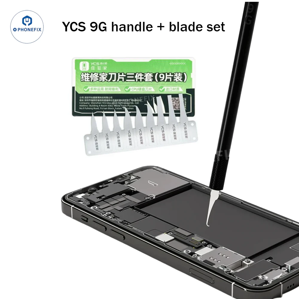 YCS 9G Ultra Light Non-slip Knife Handle with Blade Set for Mobile Phone Motherboard CPU Nand Chip Disassembly Glue Removal Tool