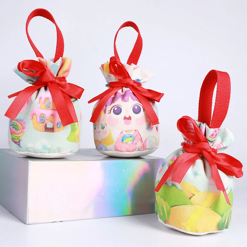 20pcs/lot Round Bottom Hand Wear Drawstring Pouches Cute Children's Birthday Party Candy Gift Cotton Packaging Bags