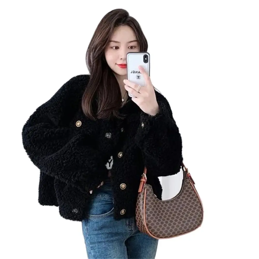 Fashion Women's imitation Wool Coat Single Breasted Vintage Jacket OL Overcoat Female Winter Plus Velvet Tops  Warm Autumn 2024