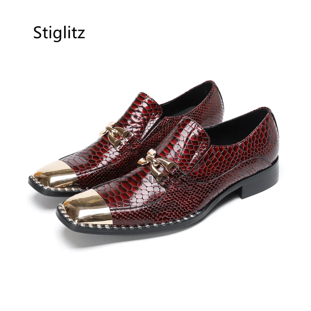 

Metal Buckle Iron Square Toe Dress Shoes for Men Alligator Cow Leather Casual Business Shoes British Banquet Loafer Autumn
