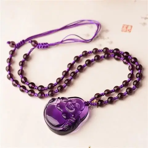 

Amethyst Maitreya Buddha Big Belly Buddha Laughing Buddha Pendant Purple Necklace Female