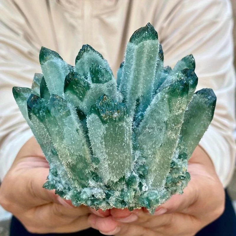 Green Phantom Earth Quartz Cluster Crystal Flower Home Decor Holiday Gift, Office Decoration and Home Decoration