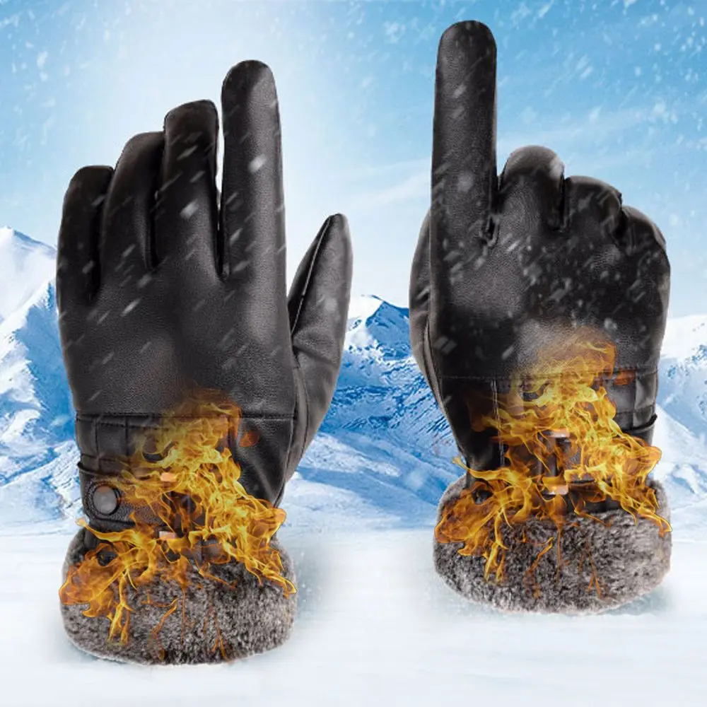 قفازات مخملية مخملية تعمل باللمس ، قفازات دافئة سميكة ، قفازات من الفرو الصناعي ، قفازات جلدية ، التزلج والقيادة على الدراجات النارية ، الشتاء #3