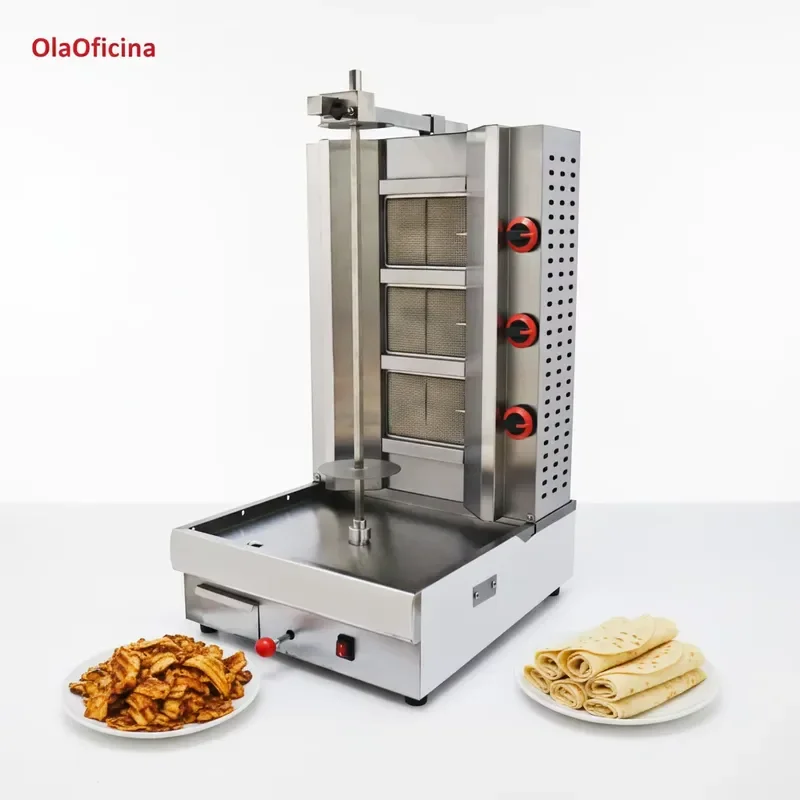 Three Head Gas Shawarma Machine High Efficiency LPG 23kg Large Capacity Commercial Kitchen Restaurant Catering Equipment