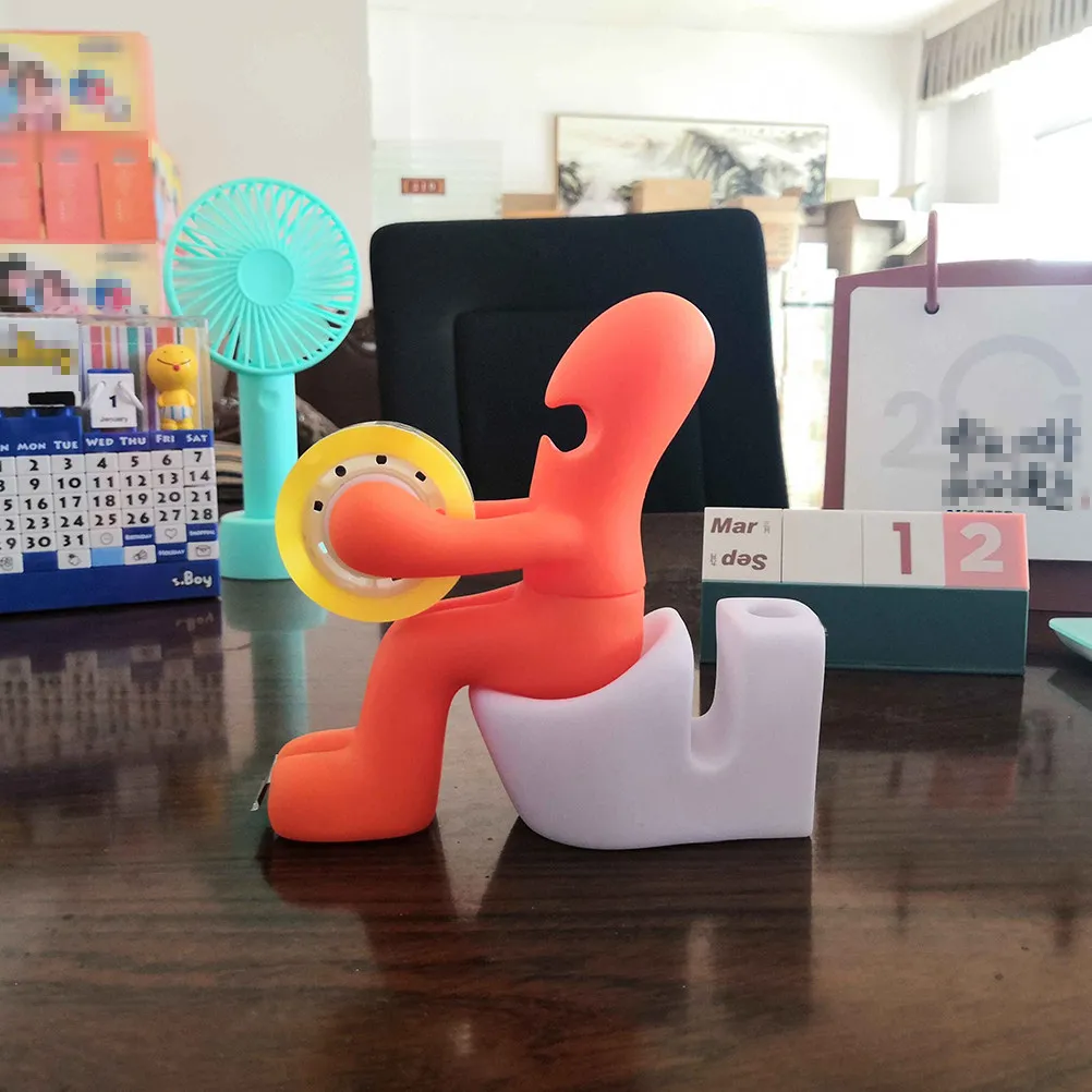 

Toilet Shaped Creative Tape Cutter Dispenser with Pen Slot Memo Pad Holder Anti Drop Transparent Plastic Office