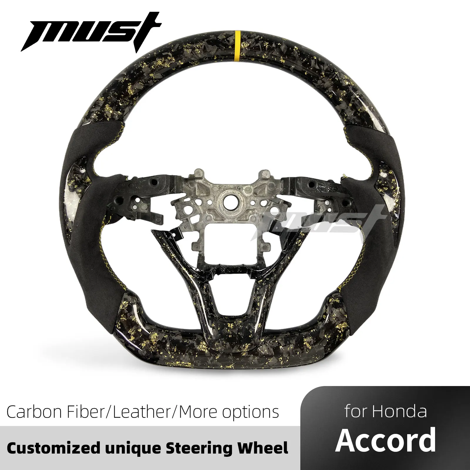 Custom Yellow Forged Carbon Fiber Steering Wheel for Honda Accord 10th Generation LX Sport SE EX-L Touring Odyssey 2018-2024