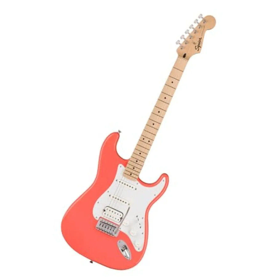 

Squire Sonic Stratocaster Electric Guitar for beginners, Tahitian Coral finish, maple fingerboard, white pickguard, lightweight