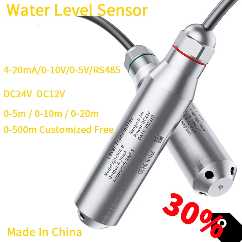 Sensor de Nível de Água Transmissor Líquido Sonda 420ma 010v 05v Rs485 304ss