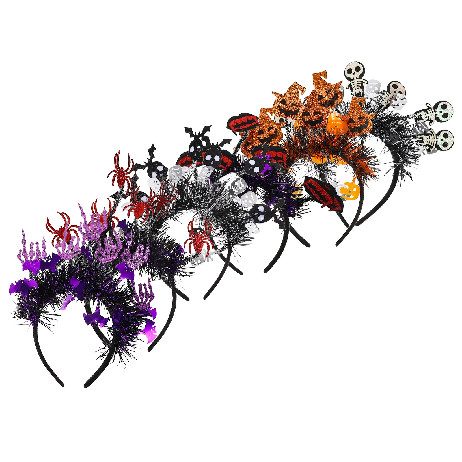 6Pcs Halloween Headband Spooky Tinsel Design with Pumpkin Spider Motifs for Women Girls Party Favors Photo Booth Props Accessory