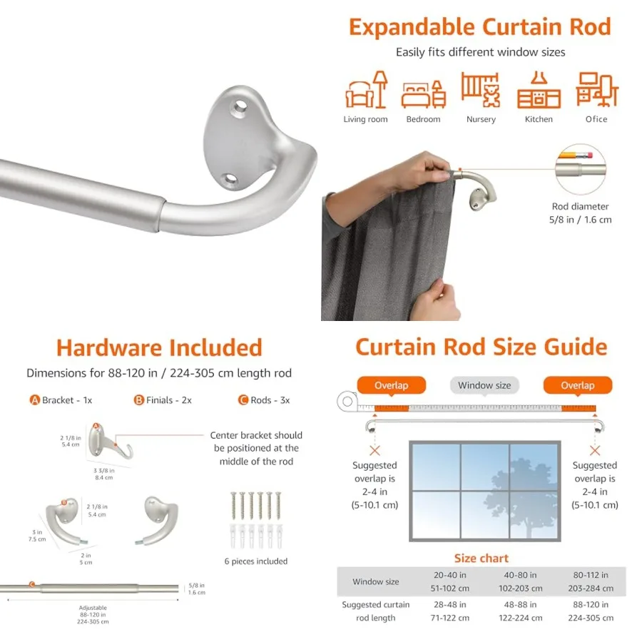 

Room Darkening out Curtain Rod for Bedroom, Easy Installation, Hardware Included, Curved