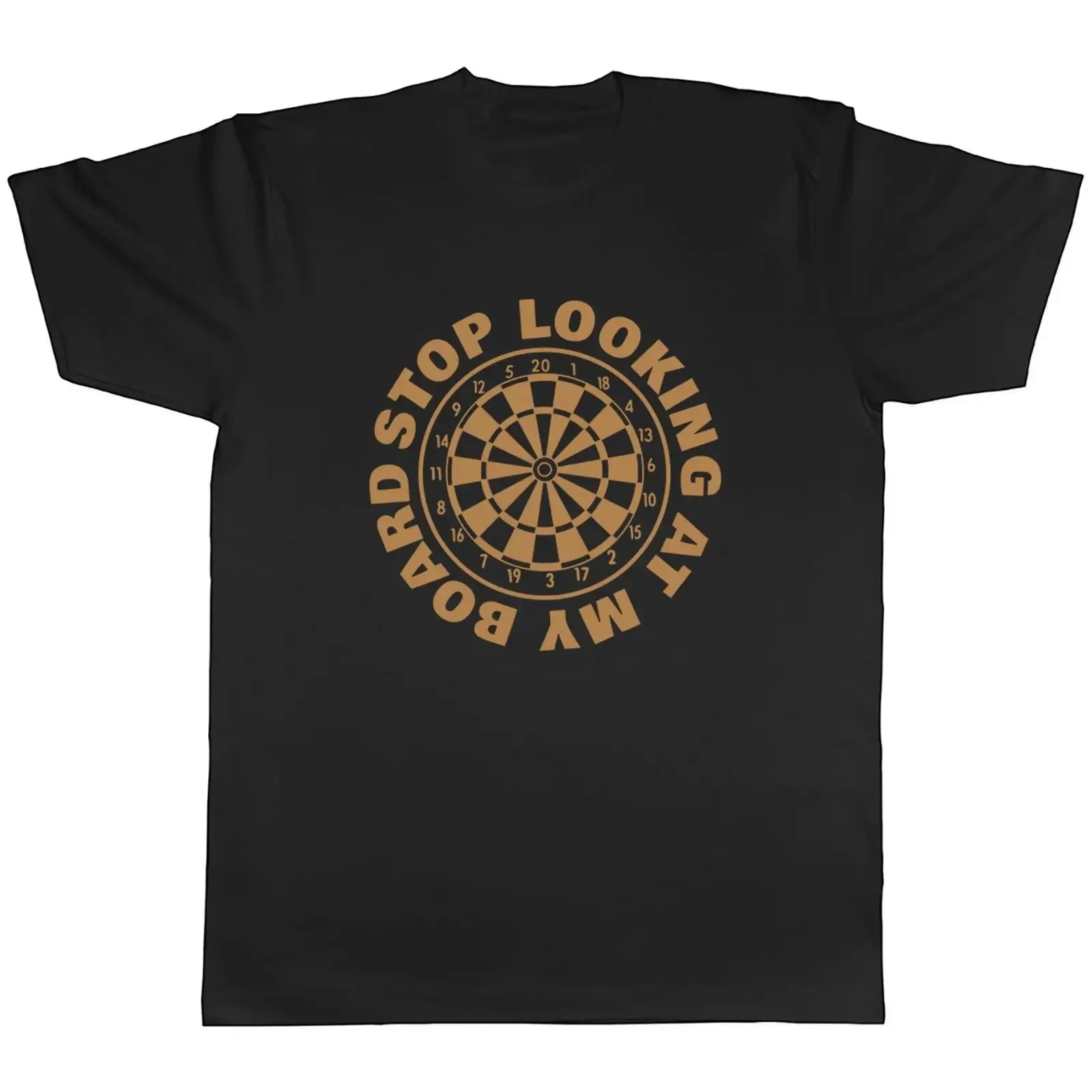 Funny Darts Stop Looking at my Board Mens T Shirt Top vintage Washed Versatile graphic Top For Everyday Wear Slightly Unisex
