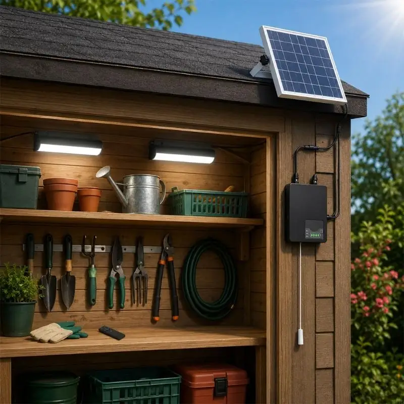 Solar Garage Shed Wall Light with Remote Control, Panel and Control Box Outdoor Light System for Poultry House Use M4YD