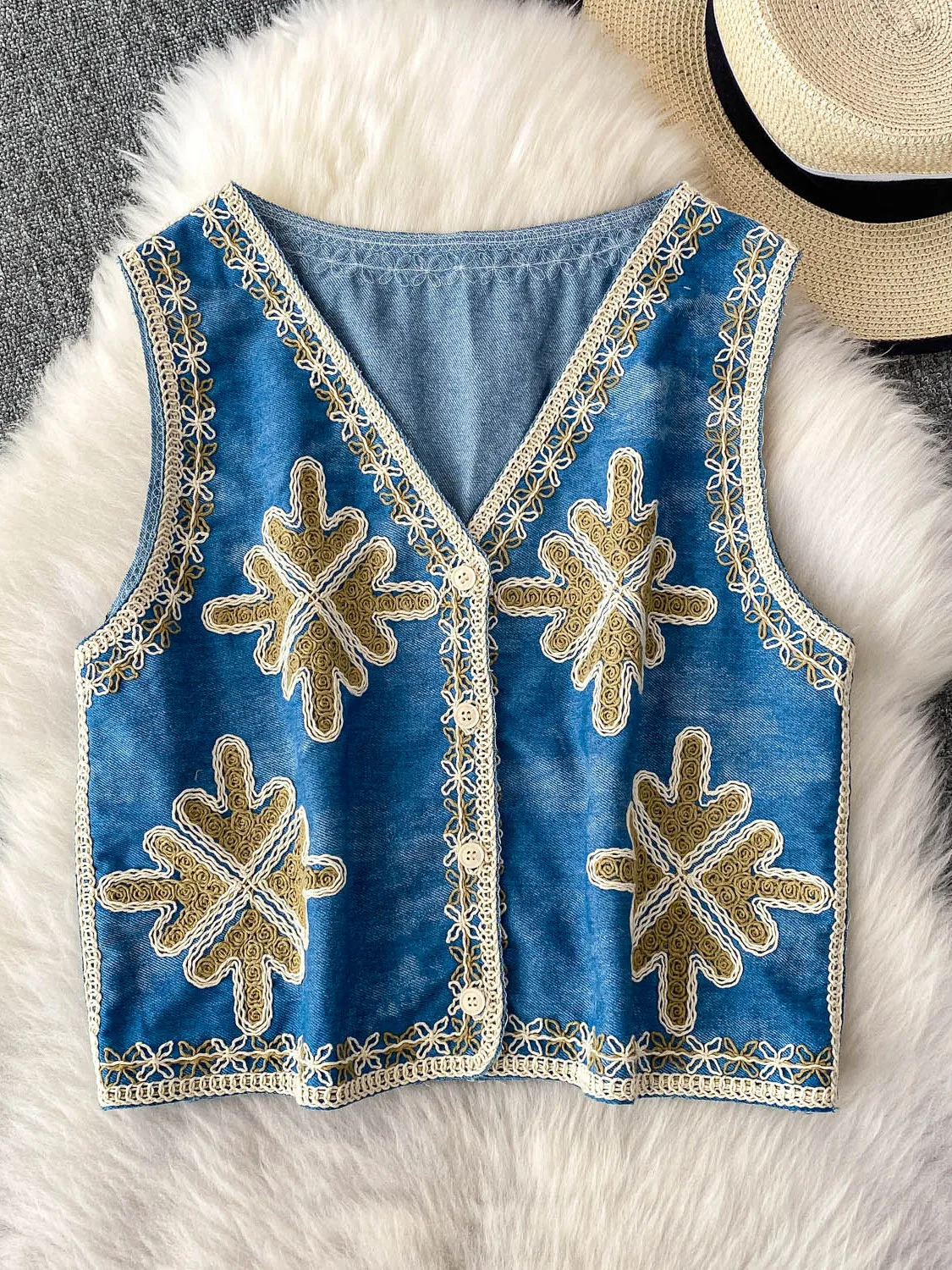 

Ele Embroidered V-Ne Svel Vest Women's Summer Single Button ort Top Commute Sle Regular Length Moderate Warmth